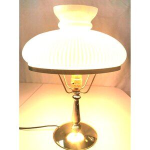 Table Lamp Beautiful Milk Glass Ribbed Shade  Brass Base Vintage Rare Italy